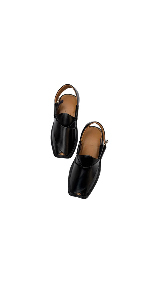 Handmade Broad Shape Upper Touch Peshawari Chappal Black Color 1657