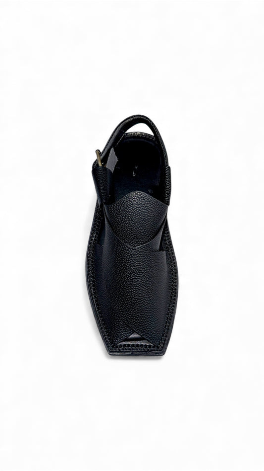 Handmade Kaptaan Chappal Dotted Black