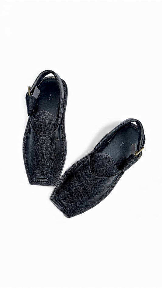Handmade Kaptaan Chappal Dotted Black