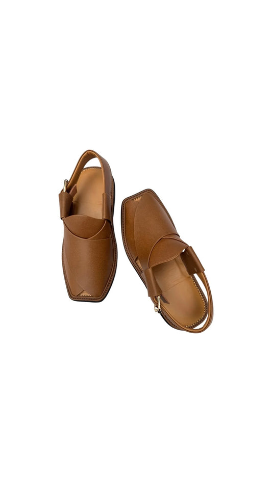 Handmade Broad Shape Upper Touch Peshawari Chappal Camel Color 1656