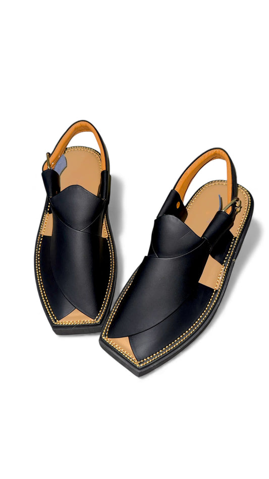 Handmade Kaptaan Chappal Matt Black